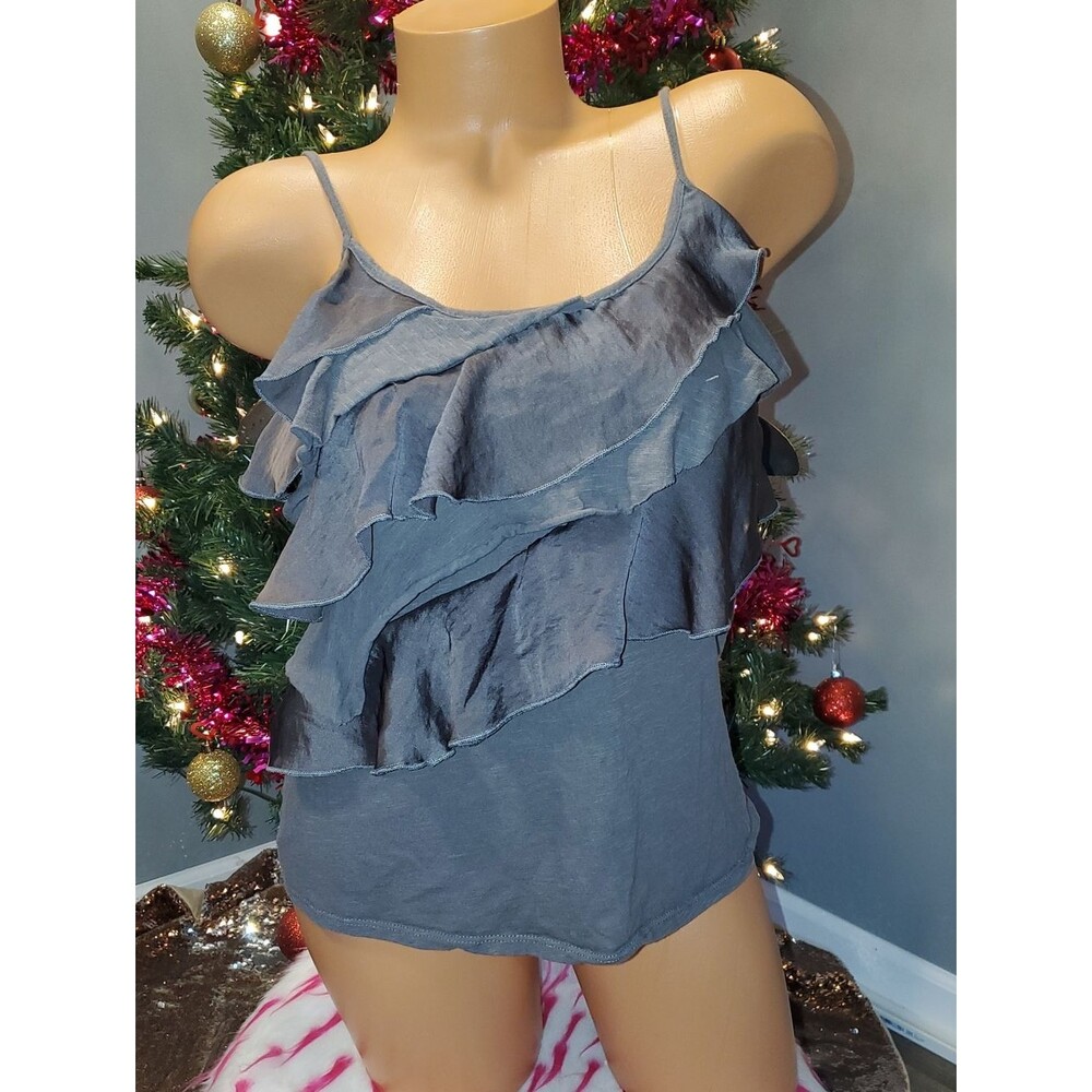 Eyeshadow Gray Ruffle Spaghetti-Strap Camisole Tiered Ruffle M NWOT